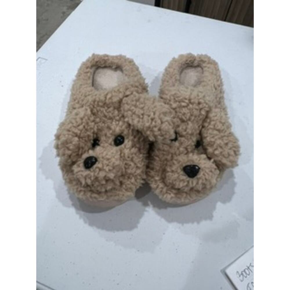 Pre-loved Puppy Plush Home Slippers | Beige | Large